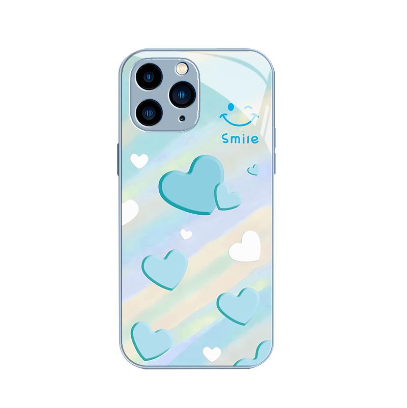 Gradient Love Smiley Liquid Glass Case for iPhone 11 Pro Max/XS/12 - Full Protection & Anti-Fall Lens