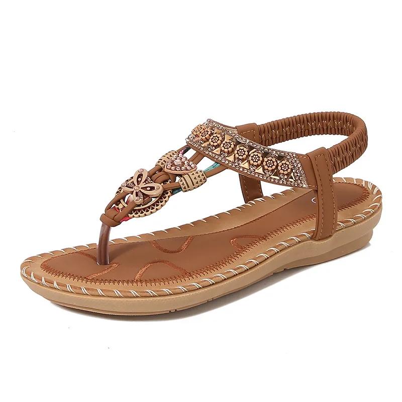 Women Sandals Plus Size 36-43 Shoes for Women 2026 Summer Fashion Rhinestone Platform Flats Comfortable Sandalias De Mujer