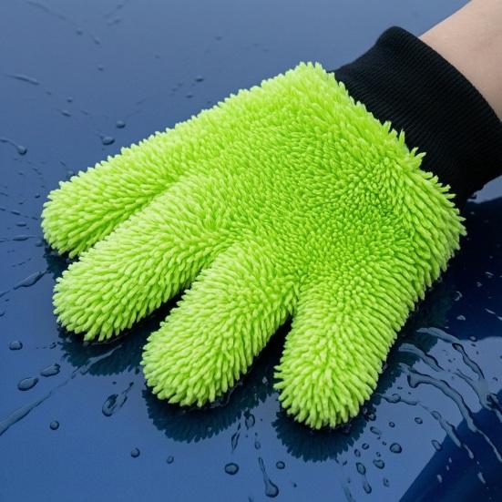 1 Stück beidseitiger dicker Plüsch-Waschhandschuh für das Auto, weicher 5-Finger-kratzfreier Handschuh für die Schaumreinigung, wasserdicht, Handgelenk, Detailpflege