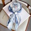 Blue oil painting neck small long silk scarf women's spring and summer shirt high-end scarf new bag headband