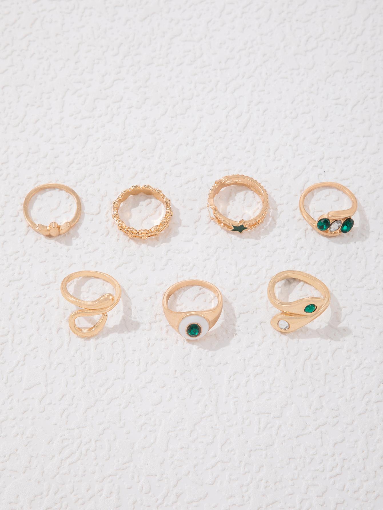 Ретро набор колец с алмазной гравировкой (Набор из 7 предметов) Аксессуары для колец one size белый