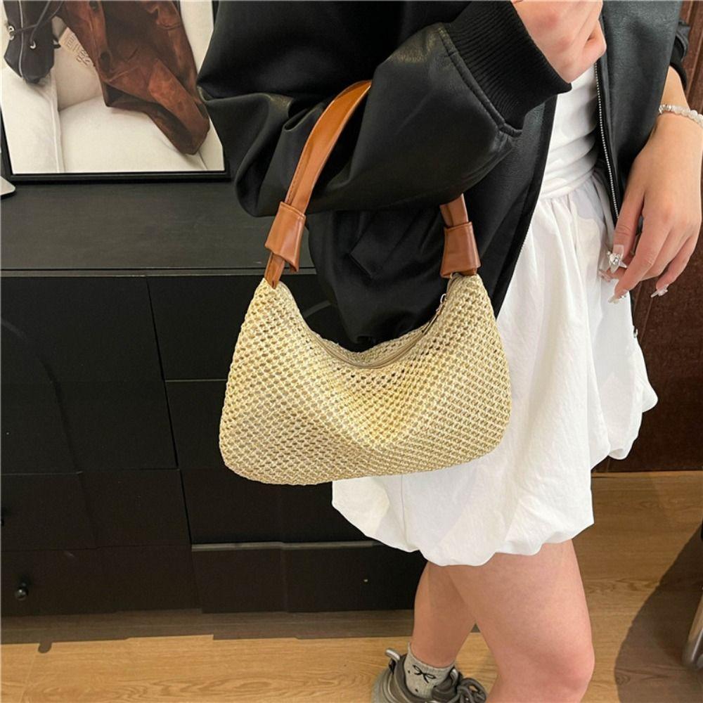 Leisure Weave Straw Bag Summer Beach Handbag Trendy Straw Shoulder Bag  Women