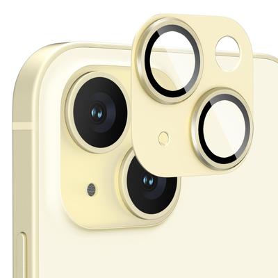 Protector de Lente Podick para Cámara de iPhone Aluminio 9H Templado Antiarañazos Protección de Lente de Cámara para iPhone Alto Negro Sobreexposición Lente de Cámara Amarillo 15/15