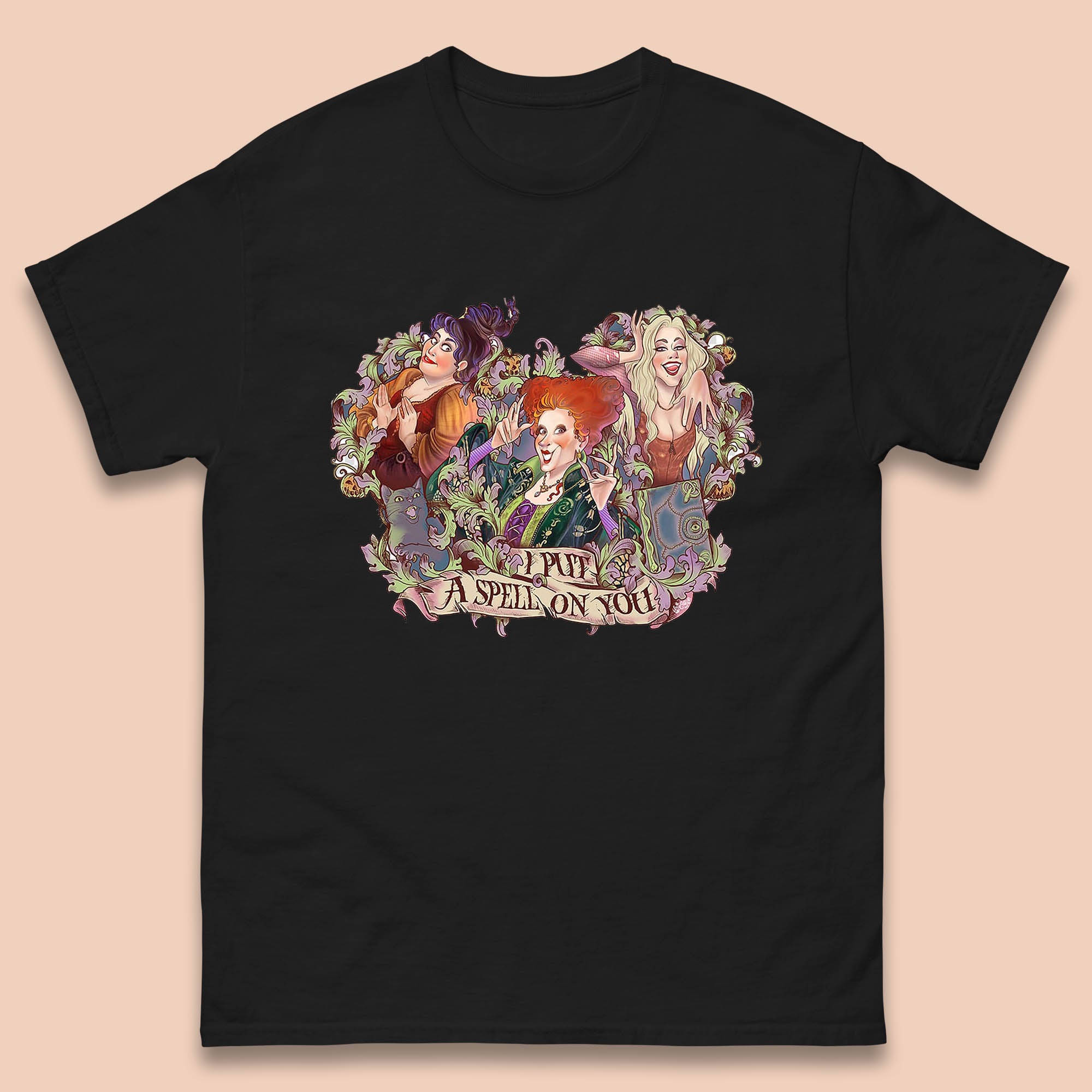 I Putt A Spell On You Halloween Sanderson Sisters Hocus Pocus Vintage Witches Mens Tee Top M