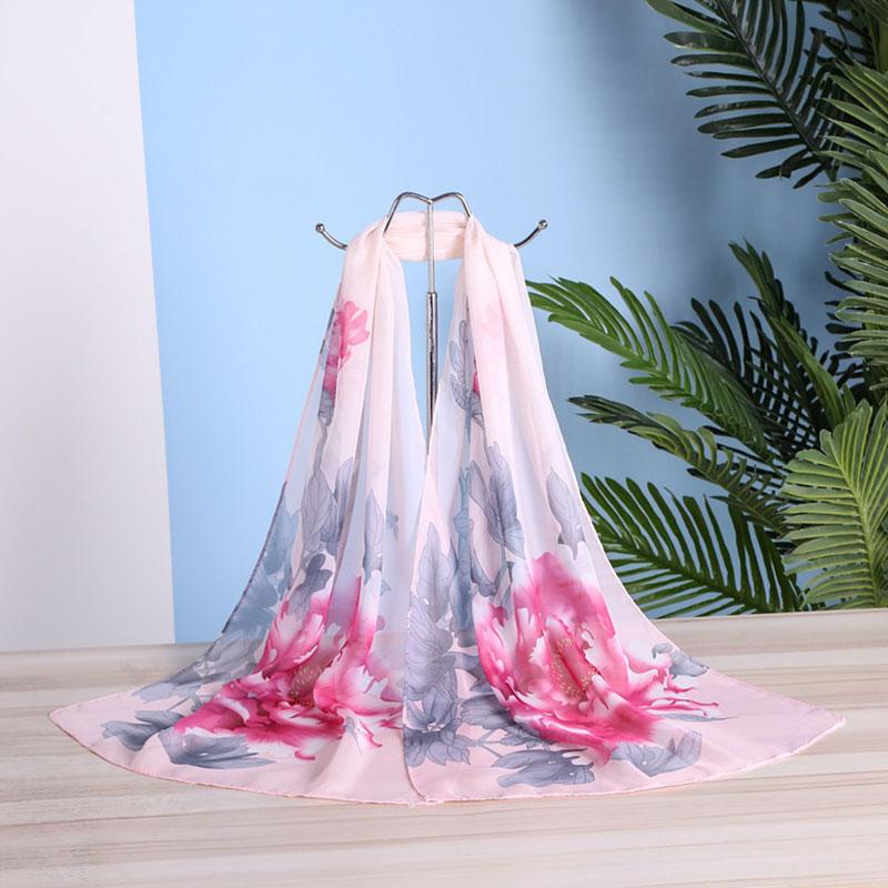 1pc Chiffon Scarf 150*50cm Print Floral Multi-style Women Sunscreen Long Shawl