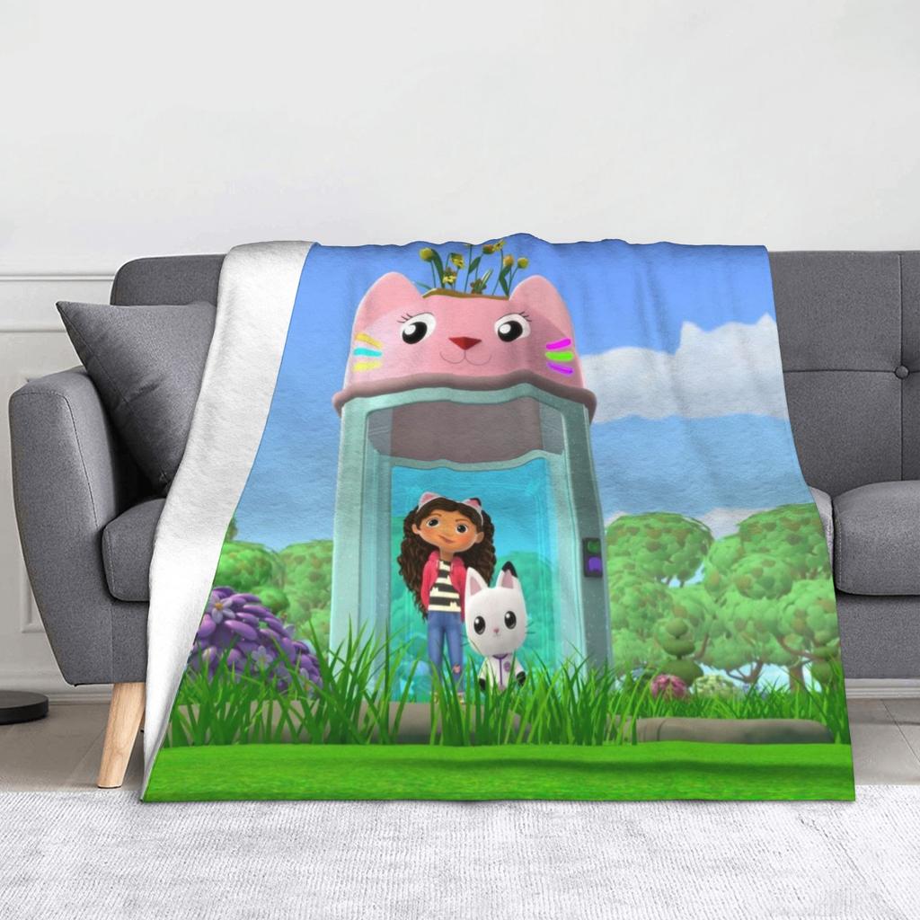 Pink Gabby Dollhouse Blanket Coral Fleece Plush Cute Cartoon Ultra-Soft Throw Blanket for Bedding Couch Bedspread