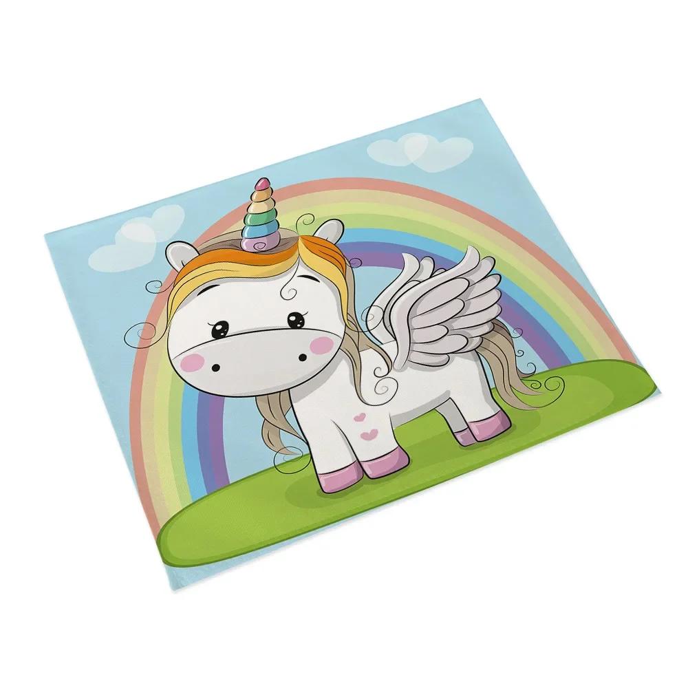 6PC Cartoon Pink Table Mat Unicorn Individual Placemats Coasters Set Pad On The Table Cup Pad Place Mats For Dining Table