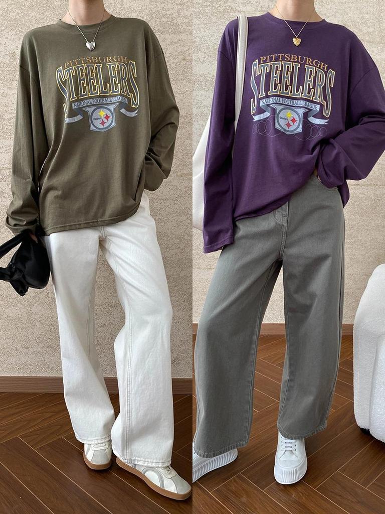 Sinan Blogger Retro Letter Print Slim Langarm T-Shirt (SN6446)