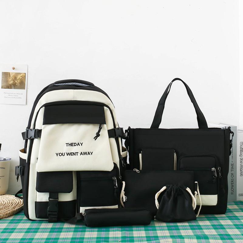High-value Five-piece Class Schoolbag, Female Simple Backpack, Male Primary School Junior High School Large-capacity Backpack