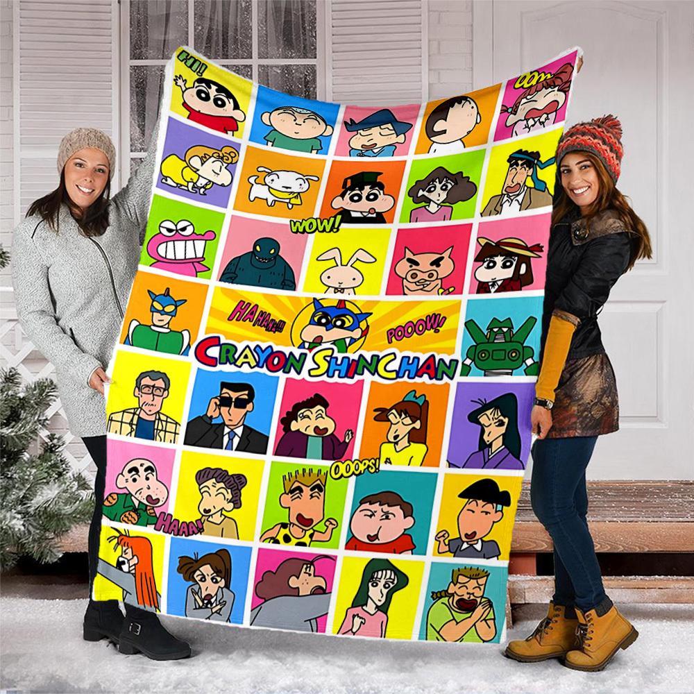 1pc Crayon Shin chan Outdoor Flannel Blanket, Lightweight Warm Cozy for Travel Camping Office Soft Polyester Fabric