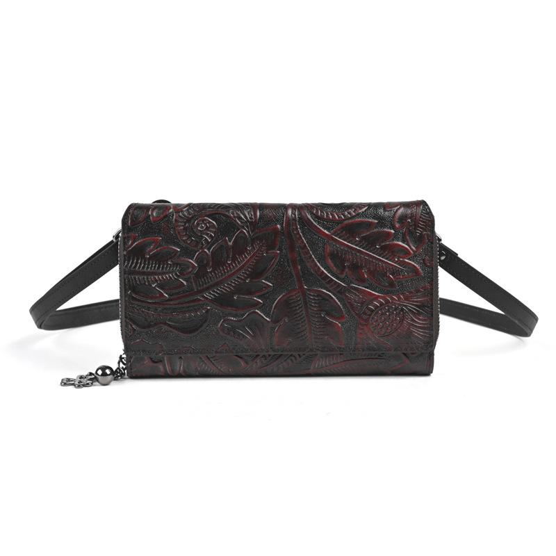 Johnature Phone Bag Retro Embossed Large Capacity Multi Card Women's Wallet Versatile Small Crossbody Bag