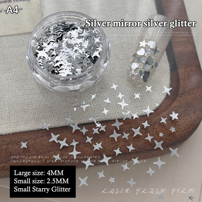 1 Box 3D Mini Round Heart Star Nail Art Charms Sequin Nail Art Flake Silvery Shiny Charms Accessories