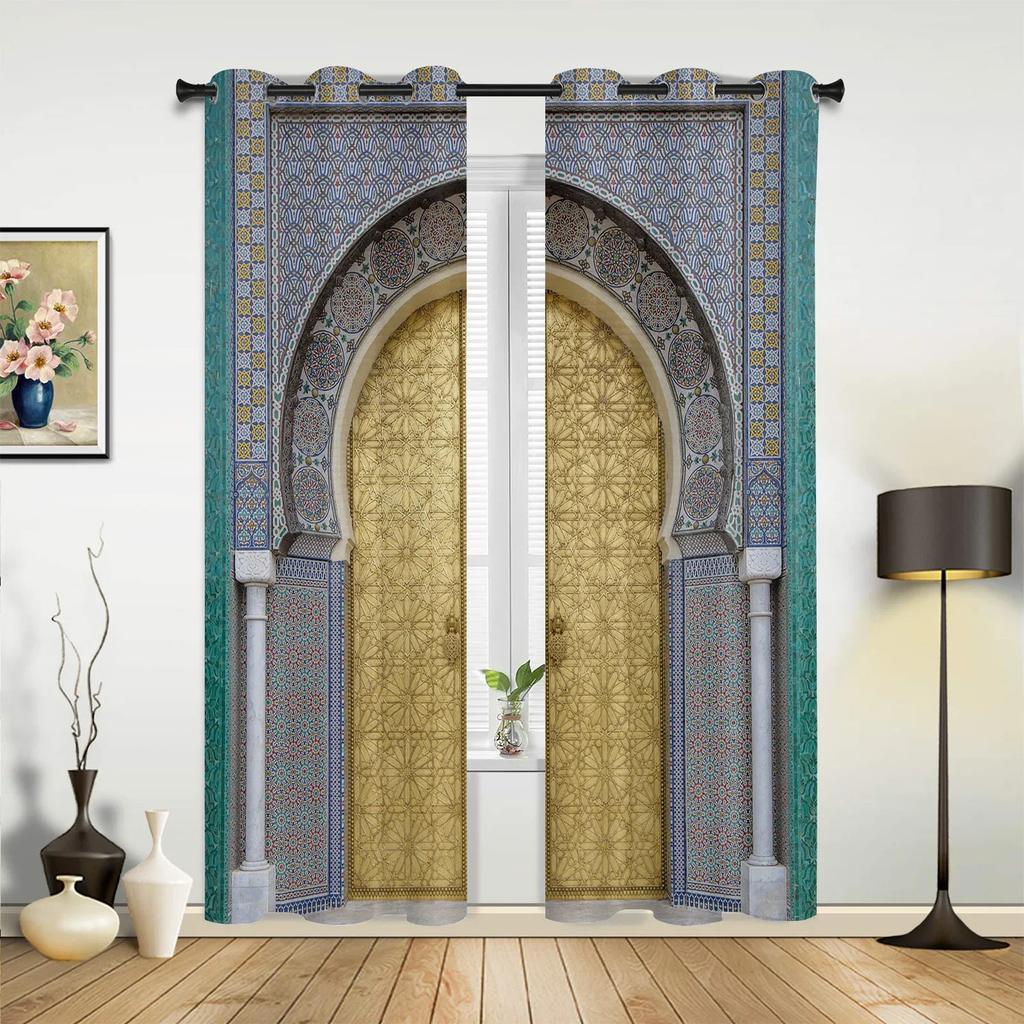 Modern Moroccan Medieval Vintage Door Curtains Bedroom Living Room Drapes Kitchen Children Window Curtain Home Decor Polyester Ideal For Sitting