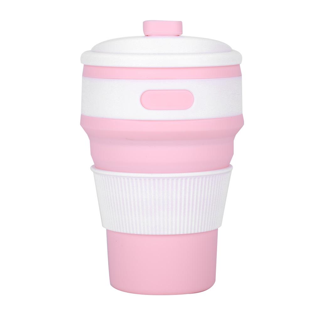 500ml Silicone Collapsible Coffee Cup Portable Teacup Water Cups Mug for Indoor Outdoor Pink
