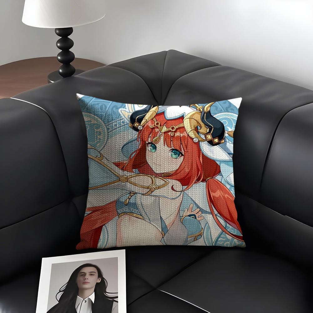 Nilou Cute Genshin Impact Cushion Cover Natural Linen Organic Fabric Double-Sided Printing Sofa Home Decor Gift Pillow Case