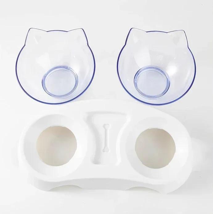 Miska pro kočky, psí umyvadlo, protiskluzová dvojitá miska, miska na krmivo pro kočky s podstavcem, průhledná miska na vodu pro kočky a psy, krmítko, příslušenství pro kočky