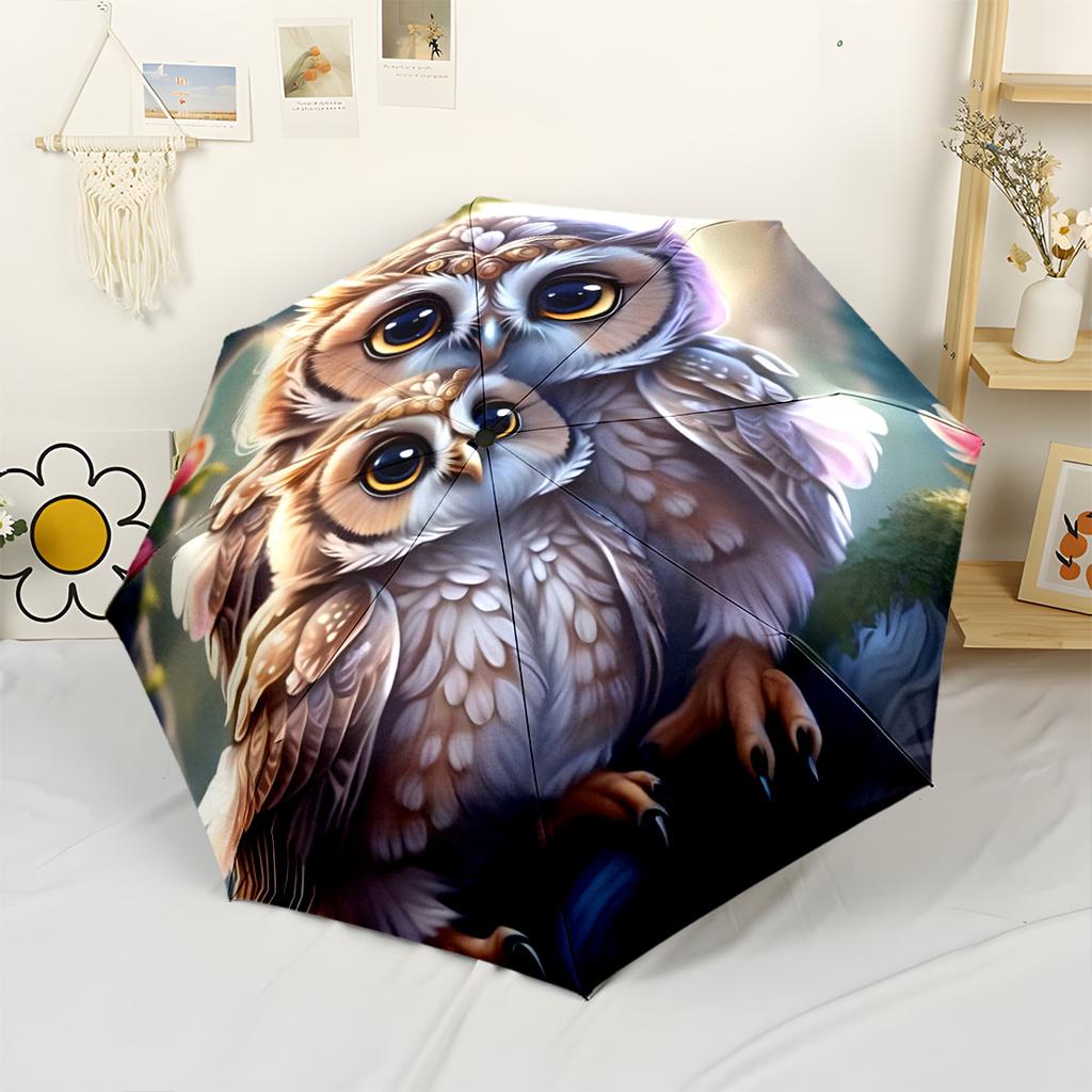 Owl Family In Moonlight Automatic Umbrella Sturdy 8-Rib Shaft Foldable Design Durable Everyday Carry Umbrella Fashionable Accessory