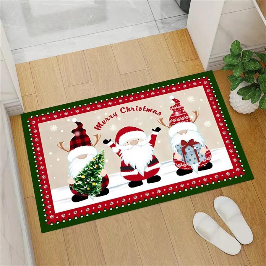 Christmas Carpet Cartoon Dwarf Door Mat Red Santa Claus Floor Mat Holiday Decoration Indoor and Outdoor Foot Mat Absorbent Mat