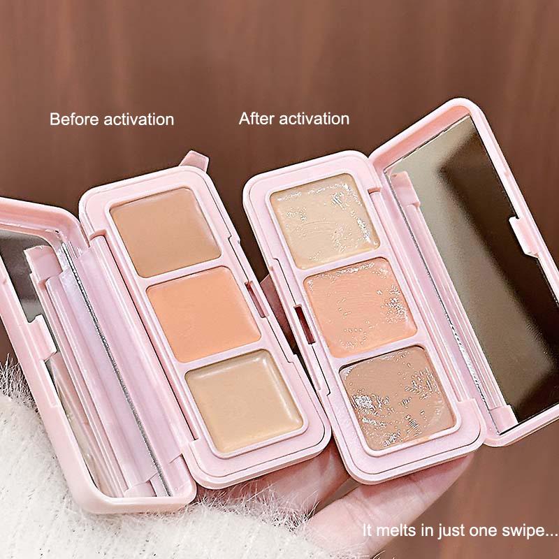 Cappuvini 3-Color Correcting Concealer Strip Palette Eye Brightening Concealer Contour Cream Full Coverage Oil-Control Makeup