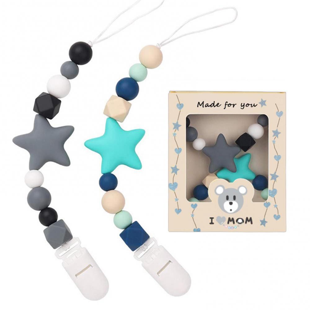 2PCS Silicone Pacifier Clips for Babies Infant Star Pacifier Holder Chain Soft Flexible Binky Clips One Piece Design Pacifier Clip for Most Pacifier