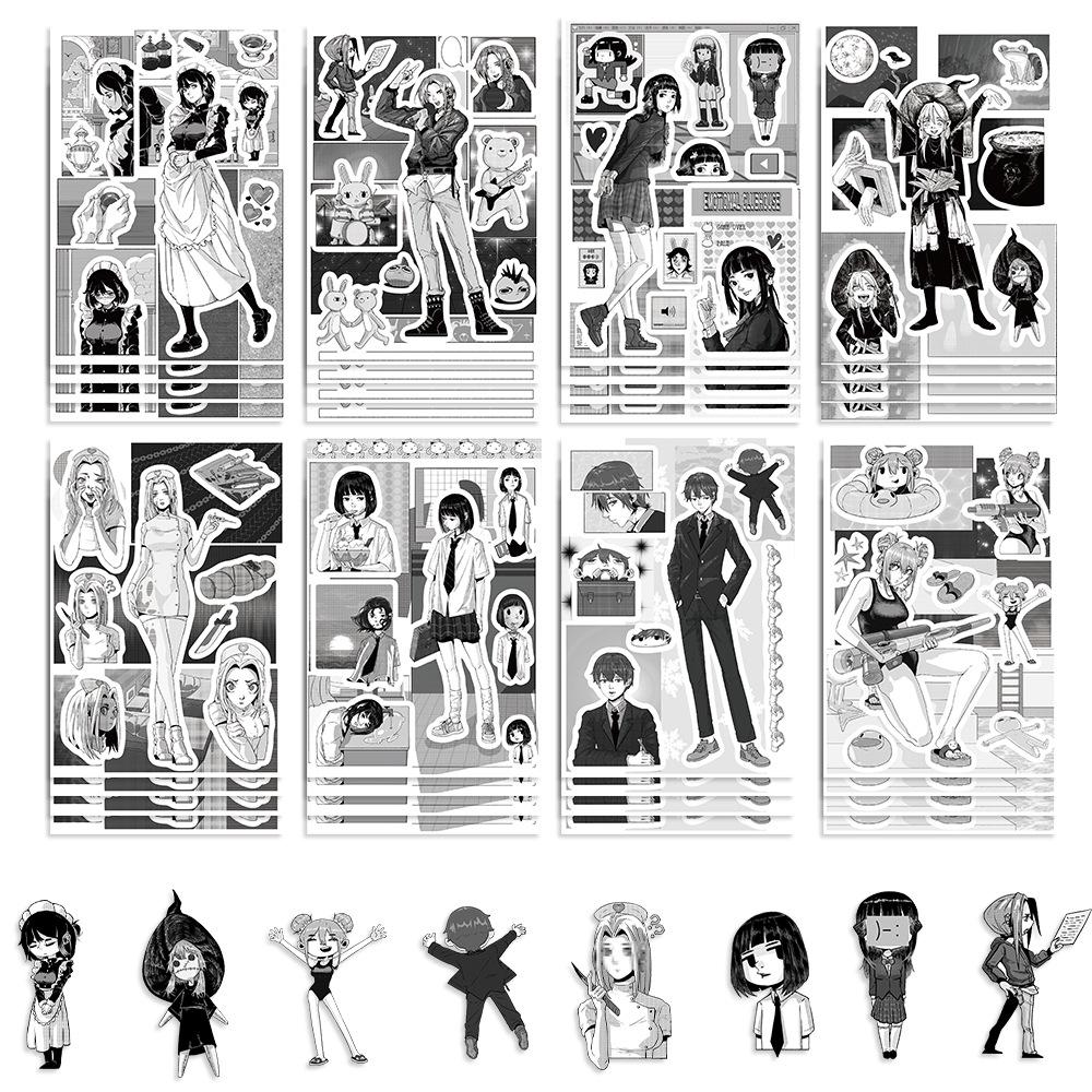 

8 Cartoon Black and White Cartoon Characters Collage Stickers Handicraft Waterproof Decorative Stickers DIY
