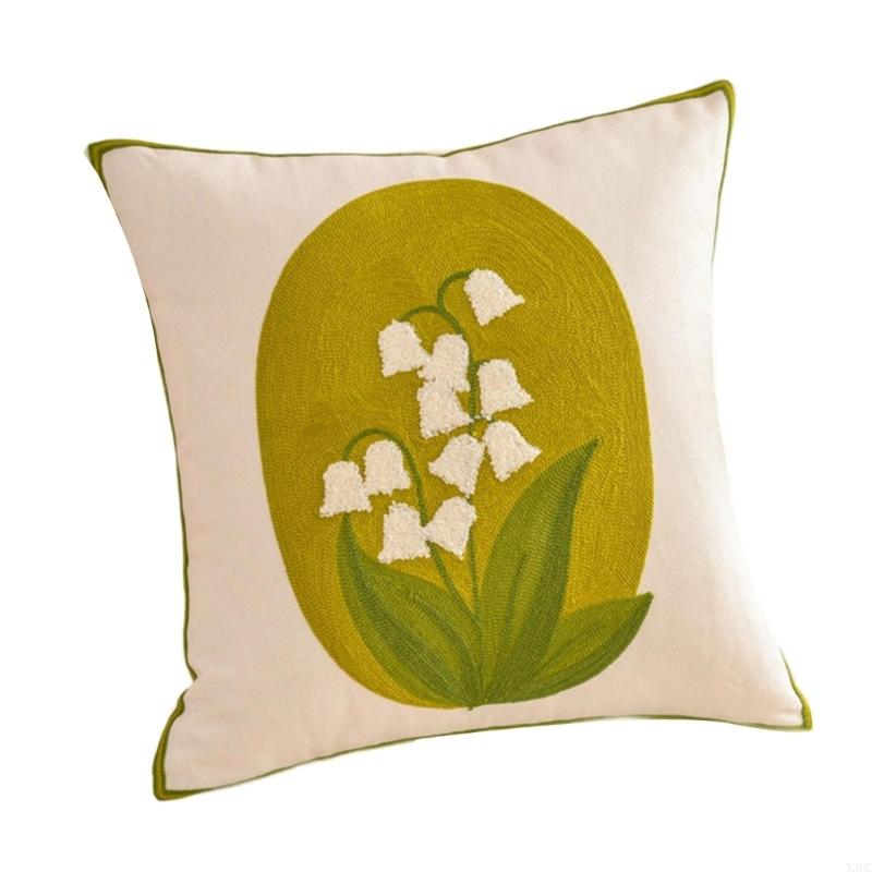 Pillowcase Flower Embroidered Canvas Cotton Pillowcase Soft Breathable Cushion Cover For Sofa Bedroom Home Decoration X3UC
