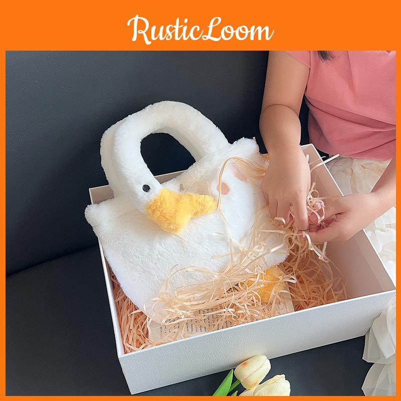 Cute Big Simple White Goose Handbag Plush Kids Messenger Bag For Toddlers