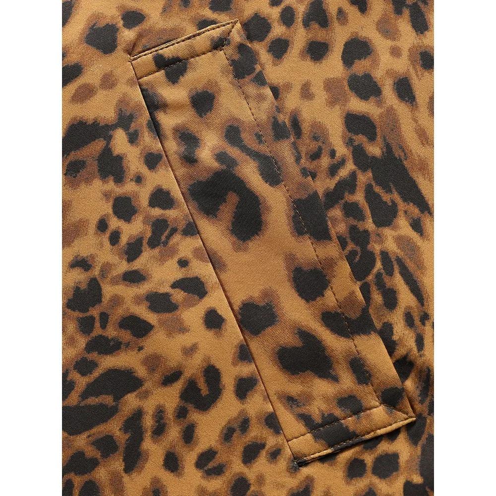 Spring and Autumn New Women's Fashion Leopard Print Coat Long Sleeves Hidden Buckle Lapel Overcoat Pocket Vintage Street Windbreaker