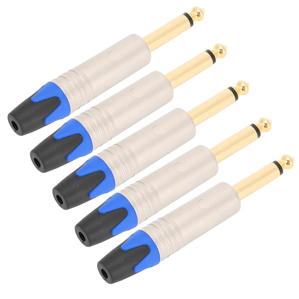 5pcs 6.35mm Single Track Microphone Audio Cable DIY Usage Welding Plug Connectorblue tail