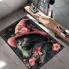 Whimsical cat adorned with flowers carpet Yoga living room room decor children's crawling mat doormat area rug games mat