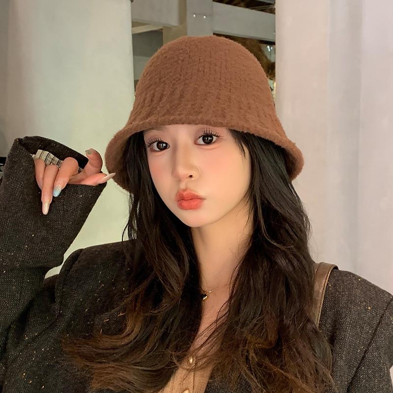 Simple Solid Color Water Bucket Hat For Women Warm Knitted Cap Breathable Gift