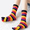 1 Pair Rainbow Toe Socks Colorful 5 Toe Calf Socks Rainbow Striped Leg Warmers Funny Long Toe Socks for Women and Girls