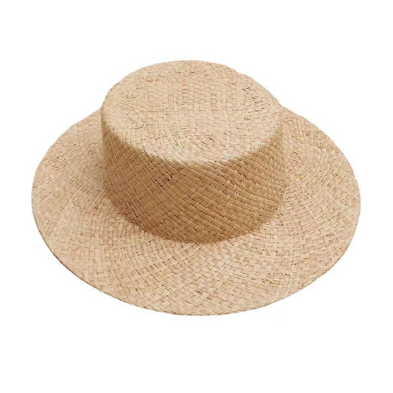 Flat Hat Raffia Woven Flat Straw Hat Top Hat Summer Shade Seaside Vacation Beach Hat Wholesale Sun Hat Elegant