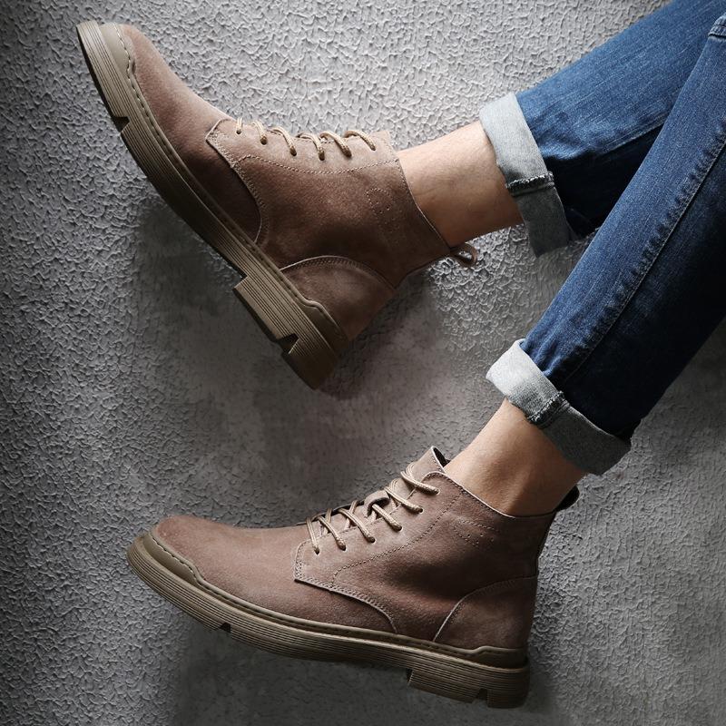 Martin boots men's velvet warm leather high-top tooling shoes medium-top wolf warrior trendy men's boots fashionable desert boots