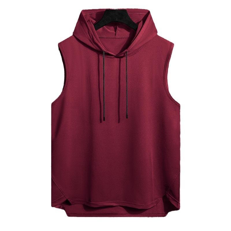 Felpa con Cappuccio Canottiera Monocolore Asciugatura Rapida Senza Maniche Coulisse Orlo Irregolare Casual Abbigliamento Palestra Maglietta