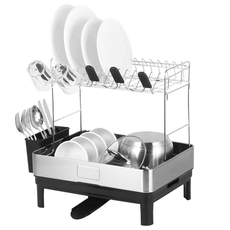 Double-Layer Dish Drying Rack with Drain Tray