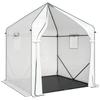 Walk-in Greenhouse for Outdoors with Steel Frame, Large Plant House with Roll-up Door and PE Ground Cover, White