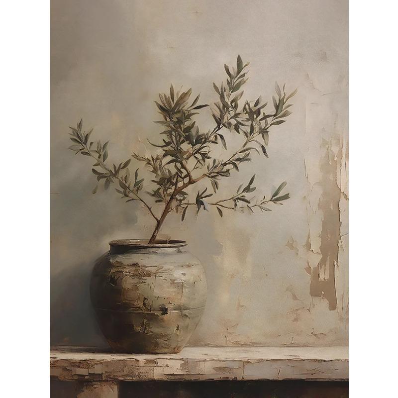 Retro Elegante Olivenbaum und Zitrone Leinwand Poster Vase Wandkunst Poster Perfektes Geschenk für Wohnzimmer Schlafzimmer Studentenwohnheim Heimdekoration