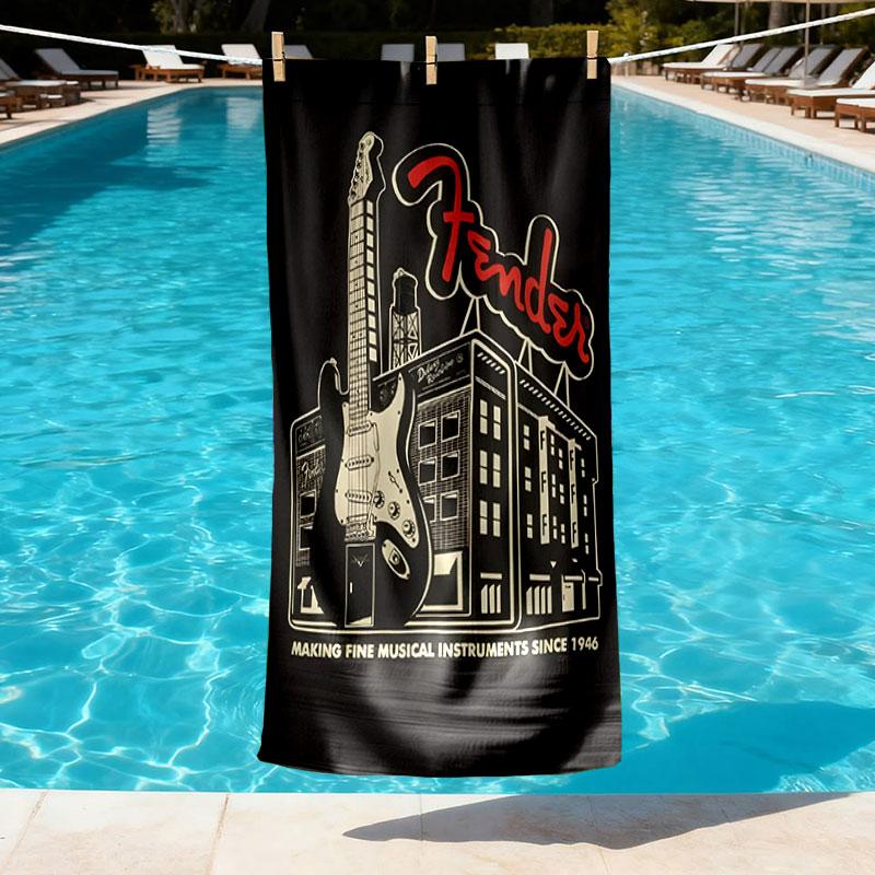 Fender Print Beach Towel Design, Soft, Lightweight. for Home Bathroom, Spa, Pool, Yoga, Surfing, Camping, Gift for Family, Friend