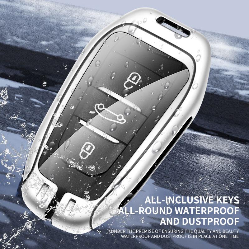 2026 Hot Car Sticker Leather Zine Alloy Car Smart Key Case Shell Cover Protector Fob For Peugeot 308 408 508 2008 3008 4008 5008