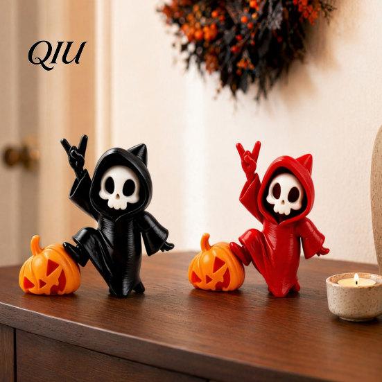 Fine Texture Halloween Decor Ornament, Ghost Pumpkin Matte Figure, 3D Detailed Model Printed Decoration for Desktop Bedroom Car Display