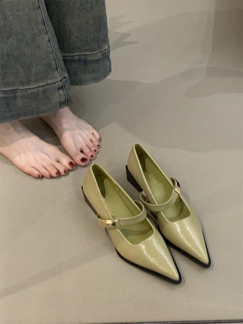 

Темпераментные туфли Мэри Джейн на толстом каблуке женские 2025 новые французские элегантные зеленые остроносые туфли на каждый день женские 39 зелёный