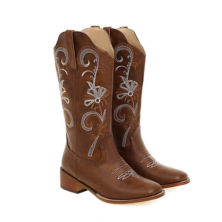 New Women's Boots Embroidery Sleeve Knight Motorcycle Boots Retro Medium Boots Horse Boots Men's Boots Women's Boots