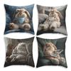Vibrant Bohemian Style Short Plush Pillow Cover 45x45cm Charming Kitten Living Room Bedroom Decor (Pillow Insert Not Included)