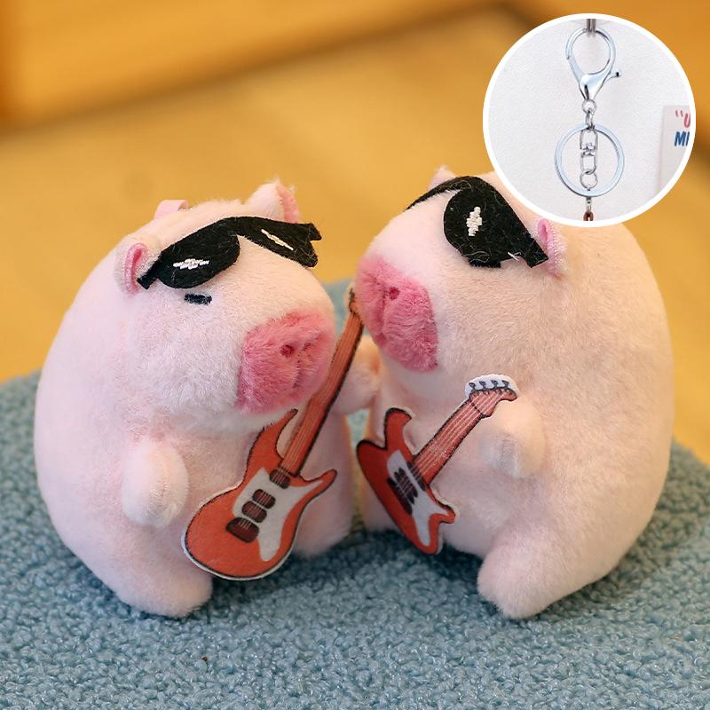 Guitar Kapibala Plush Toy Cartoon Capybara Pendant Soft Stuffed Doll Keychain Car Key Ring Backpack Bag Decor