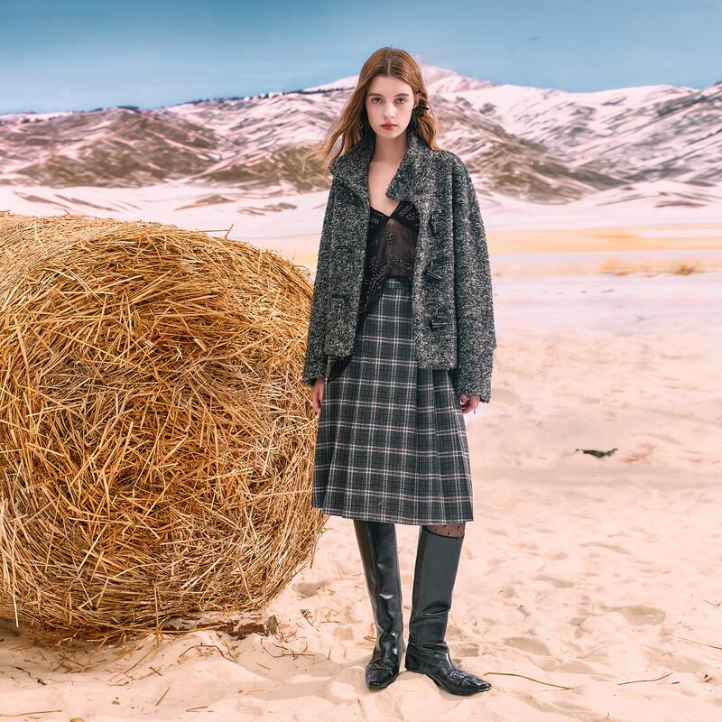 Sancai Women's 2025 Winter Boucle Wool Short Coat