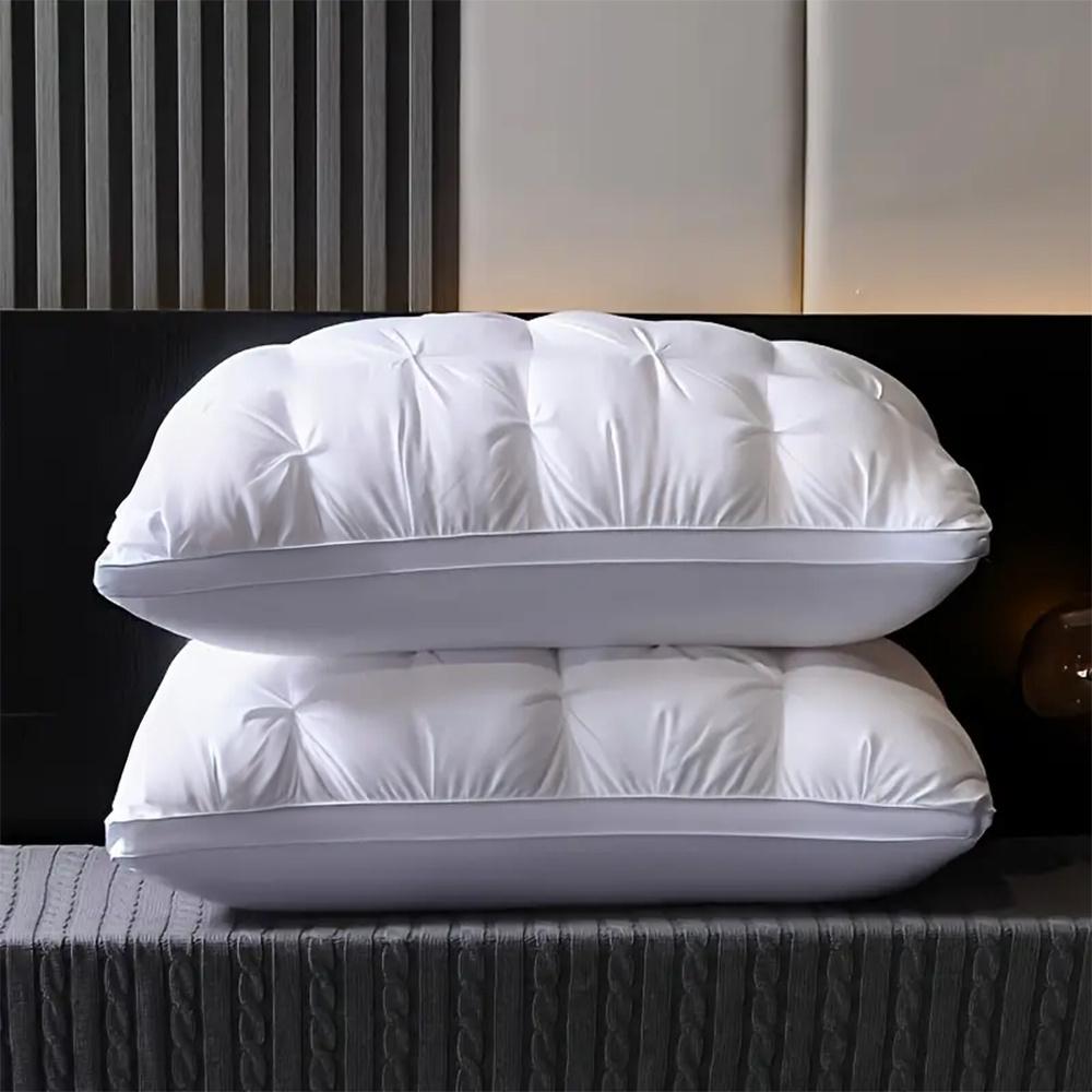 1/2-Pack 3D Bread-Shaped White Pleated Pillow – Ergonomic Neck & Spine Support, Moisture-Wicking, Ideal for Relaxing Sleep, Bedroom, 74×48cm