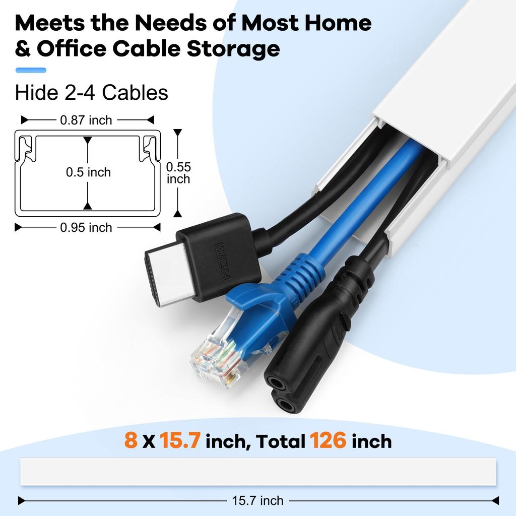 ZhiYo Kabelkanäle 40cm x 8 Wandkabelkanal zum Überstreichen Kabelkanal Wandkabelmanagement Kabelschutz mit Weiß 2,4cm (Breite) 1,4 cm (Höhe) (Länge)