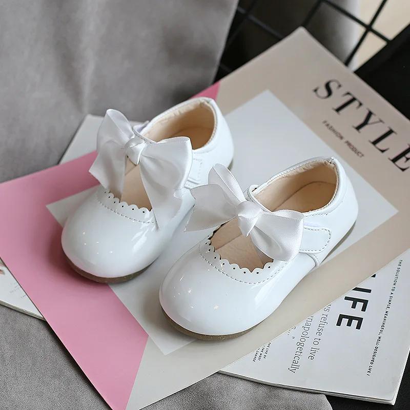 Scarpe per Bambini Colore Caramella Suola Morbida Pelle Liscia Primavera Scarpe Bambina Scarpe da Festa Principessa Fiocco 15-30