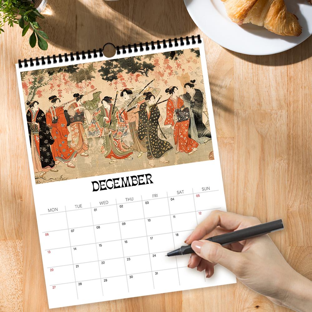 1pc, 2026 Retro Japanese-Style Wall Calendar, Ukiyo-e Series, 12 Different Designs, Wall Calendar, Birthday, Christmas Gift
